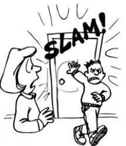 Slammed - Shut (a door, window, or lid) forcefully and loudly.