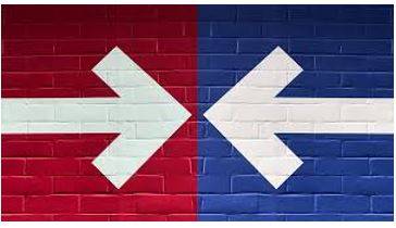 Polarization - Division into two sharply contrasting groups or sets of opinions or beliefs.