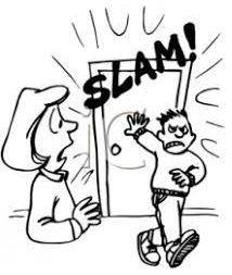 Slammed - Shut (a door, window, or lid) forcefully and loudly.