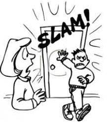Slamming - Shut (a door, window, or lid) forcefully and loudly.