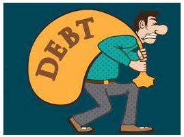 Debt - An amount of money that you owe to somebody.
