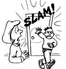Slammed - Shut (a door, window, or lid) forcefully and loudly.