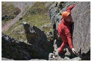 Scramble - The action of scrambling up or over rough or steep ground, especially as a leisure activity.
