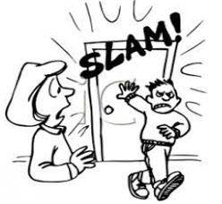 Slamming - Shut (a door, window, or lid) forcefully and loudly.