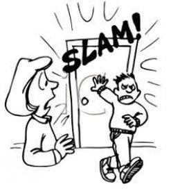 Slams - Shut (a door, window, or lid) forcefully and loudly.