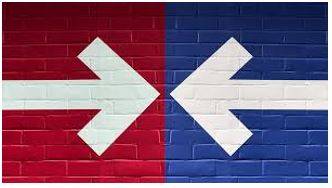 Polarizing - Division into two sharply contrasting groups or sets of opinions or beliefs.