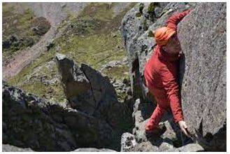 Scrambled - To move or climb quickly but with difficulty, often using your hands to help you.
