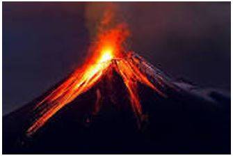 Erupted - Become active and eject lava, ash, and gases. (फूटना