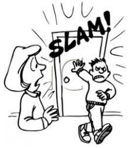 Slammed - Shut (a door, window, or lid) forcefully and loudly.