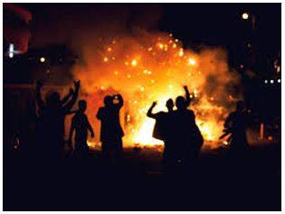 Rioting - Noisy, violent, and uncontrolled behaviour by a group of people in a public place, often as a protest.
