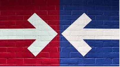 Polarization - Division into two sharply contrasting groups or sets of opinions or beliefs.