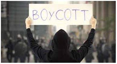 Boycott - Withdraw from commercial or social relations with (a country, organization, or person) as a punishment or protest.