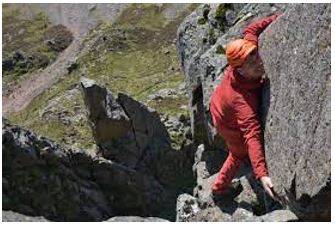 Scramble - The action of scrambling up or over rough or steep ground, especially as a leisure activity.