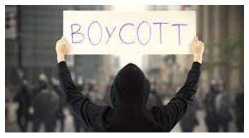 Boycott - Withdraw from commercial or social relations with (a country, organization, or person) as a punishment or protest.
