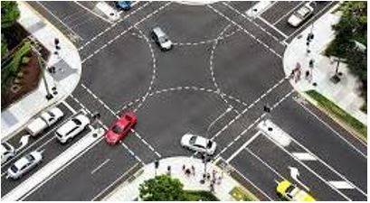 Intersection - The place where two or more roads, lines, etc. meet or cross each other