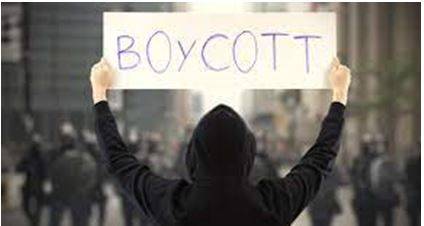 Boycotted - Withdraw from commercial or social relations with (a country, organization, or person) as a punishment or protest.