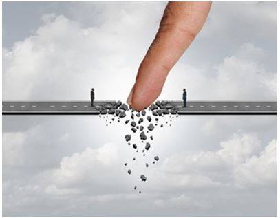 Obstructing - To block or get in the way of something or someone, or to prevent something from happening or progressing by causing difficulties.