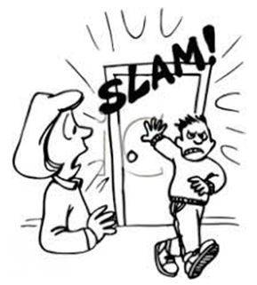 Slammed - Shut (a door, window, or lid) forcefully and loudly.