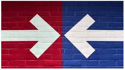 Polarizing - Division into two sharply contrasting groups or sets of opinions or beliefs.