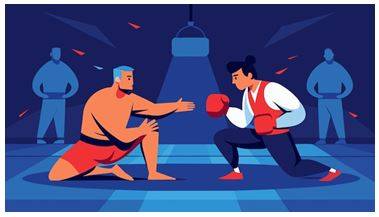 Sparred - Engage in a practice fight or heated argument.