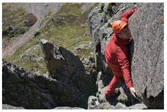 Scramble - To move or climb quickly but with difficulty, often using your hands to help you.