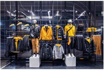Apparel - Clothes of a particular type when they are being sold in a shop.