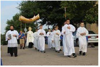 Processions - A number of people or vehicles moving forward in an orderly fashion, especially as part of a ceremony.