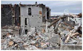 Crumbling - Break or fall apart into small fragments, especially as part of a process of deterioration.