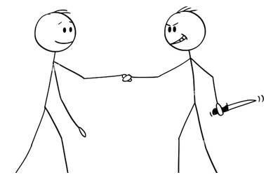 Perfidy - Deceitfulness; deliberate breach of faith or trust.