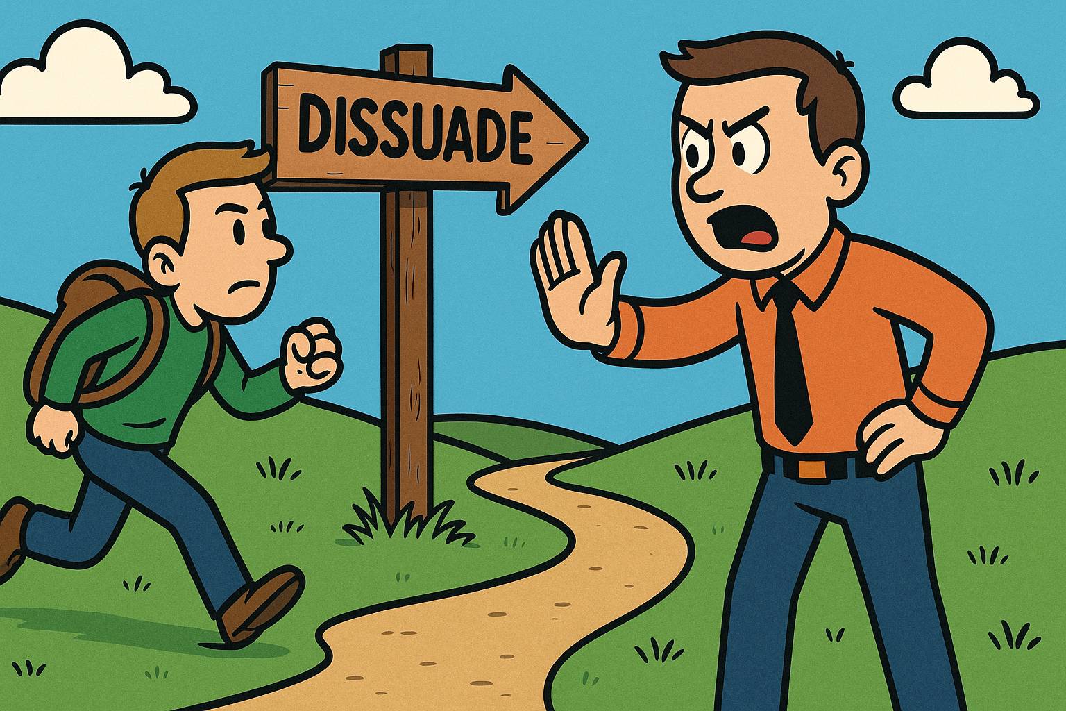 Dissuade - To persuade someone not to do something; to discourage or prevent by advising against it.