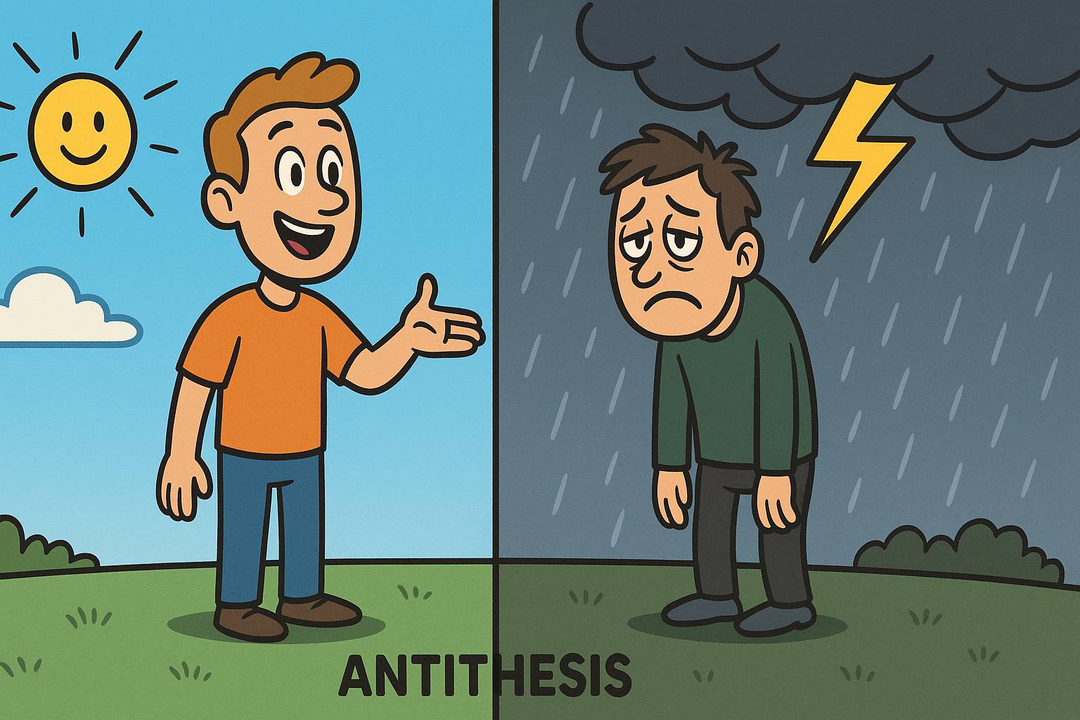 Antithesis - A person or thing that is the direct opposite of someone or something; a contrast. (bilkul vipreet / ulta)