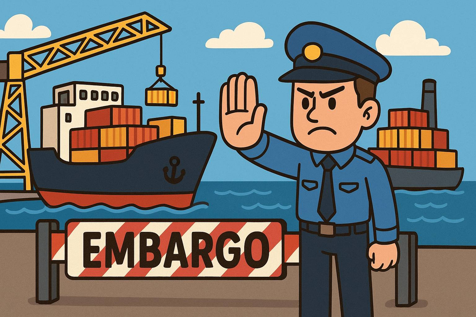 Embargo - An official ban on trade or other commercial activity with a particular country. (??????? ????????)