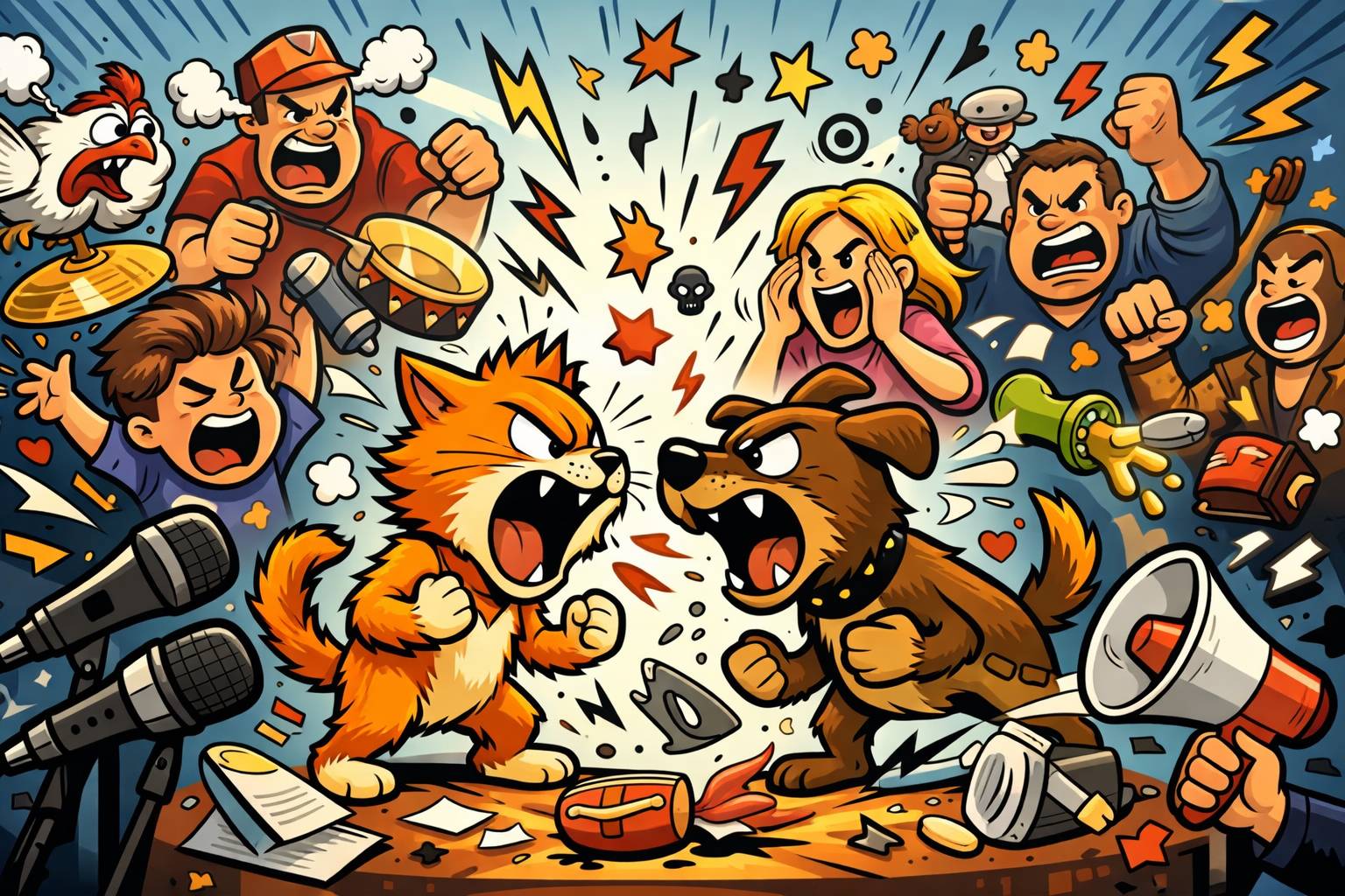Uproar - A loud and noisy disturbance; great public anger or excitement.