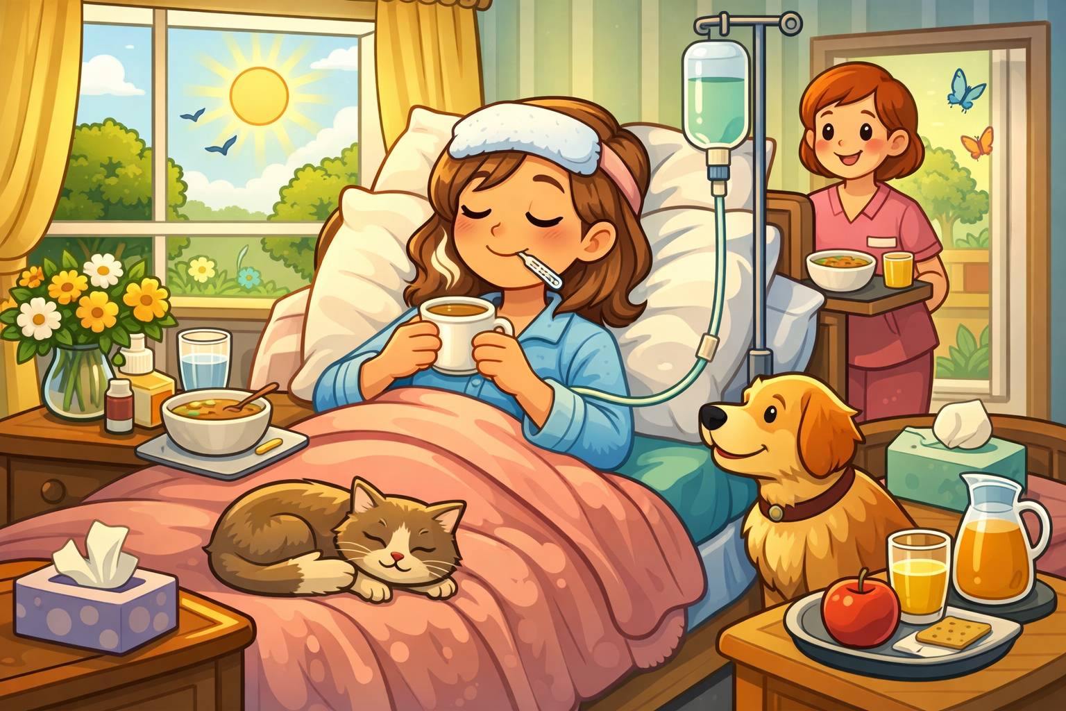 Convalescent - Recovering health and strength after illness.