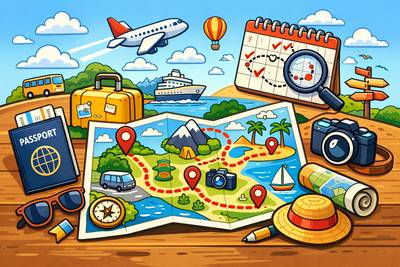 Itinerary - A planned route or journey, including the places to be visited.