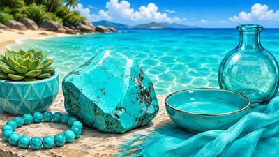Turquoise - A greenish-blue colour or a blue-green mineral used as a gemstone.